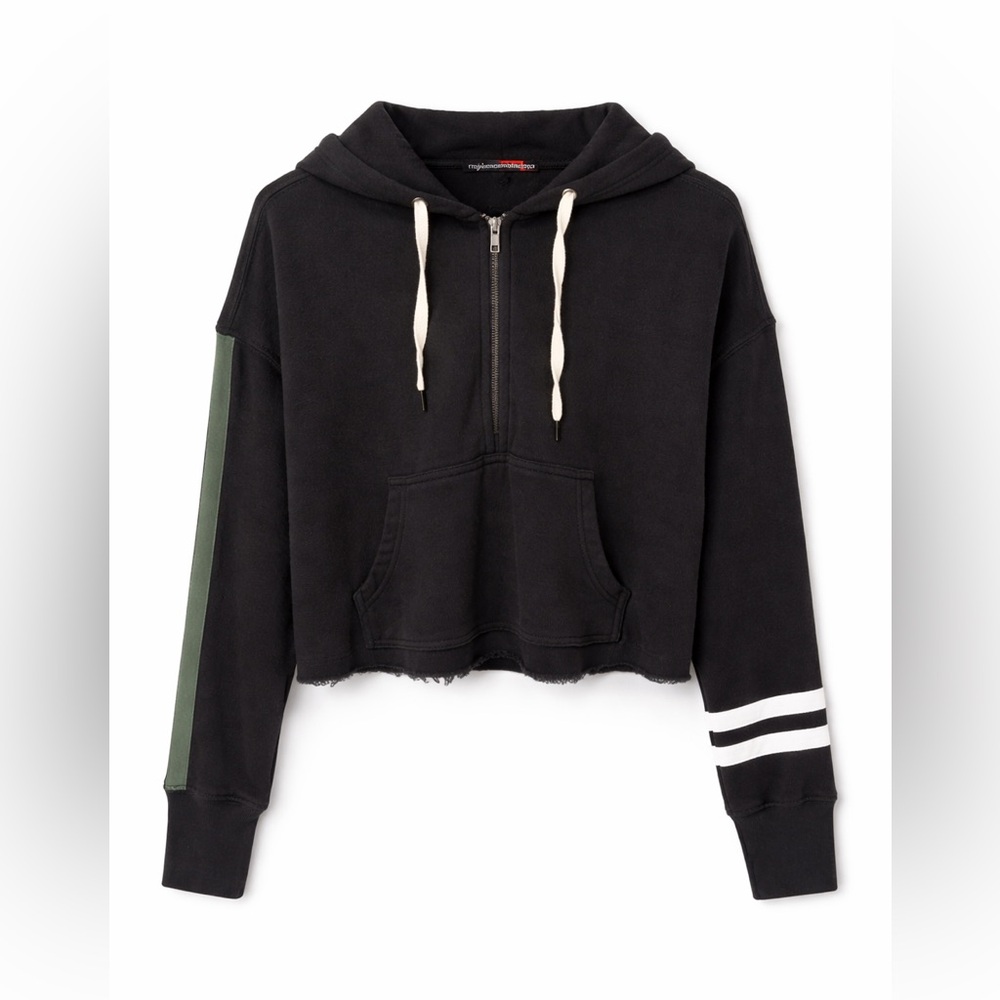 n:philanthropy Cropped Half Zip Hoodie Medium Raw Hem Stripe Sleeve NWT